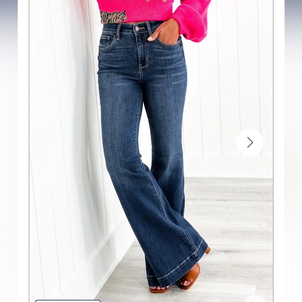 Judy Blue Casual Friday Medium Wash High Rise Wide Hem Flare Jeans